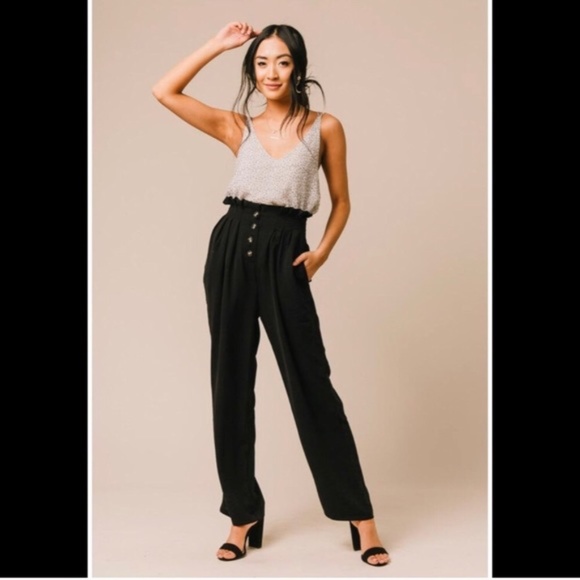 Black Paper Bag Trousers - Picture 2 of 7